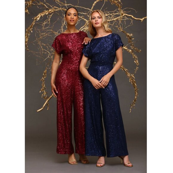 NWT  MAGGY LONDON amber sequin jumpsuit in burgundy - Picture 1 of 12